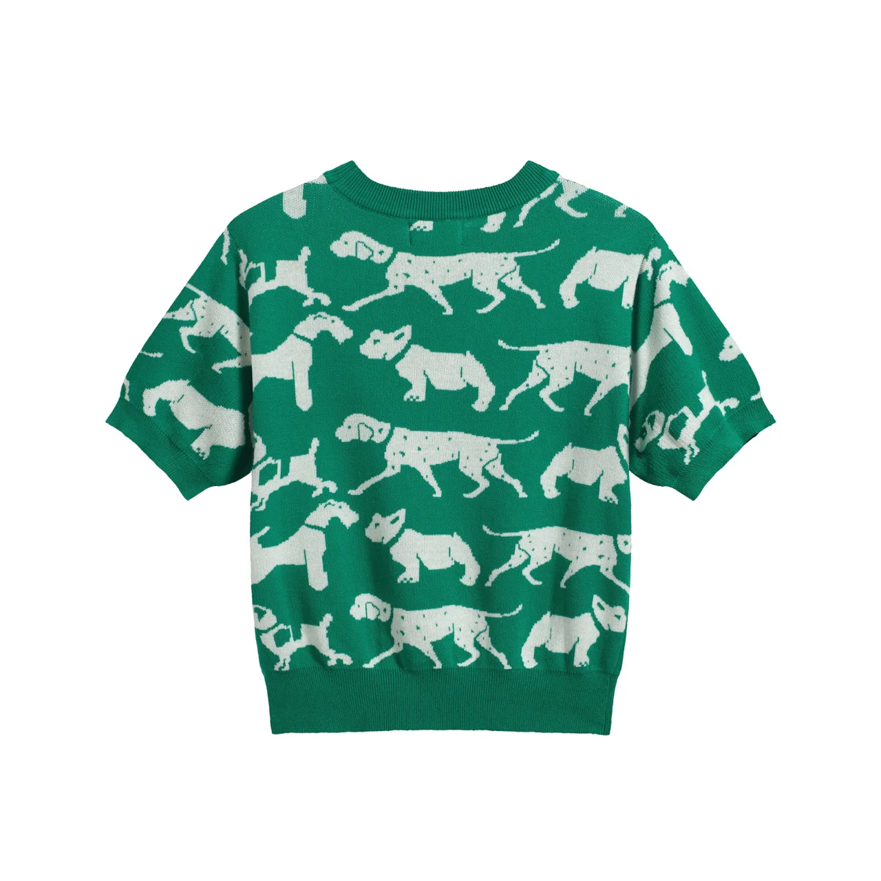 Women's Retro Dog Print Knit Tee – Green-Cropped Length - Image 3