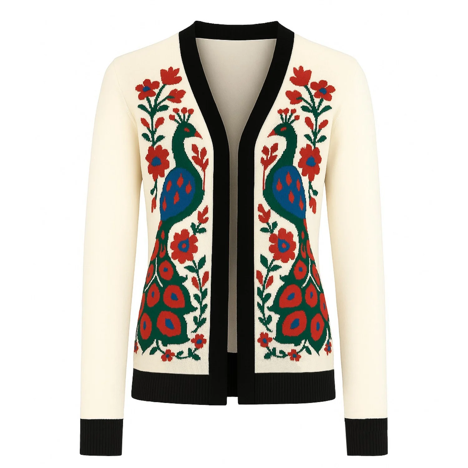 Women's apricot peacock jacquard cardigan