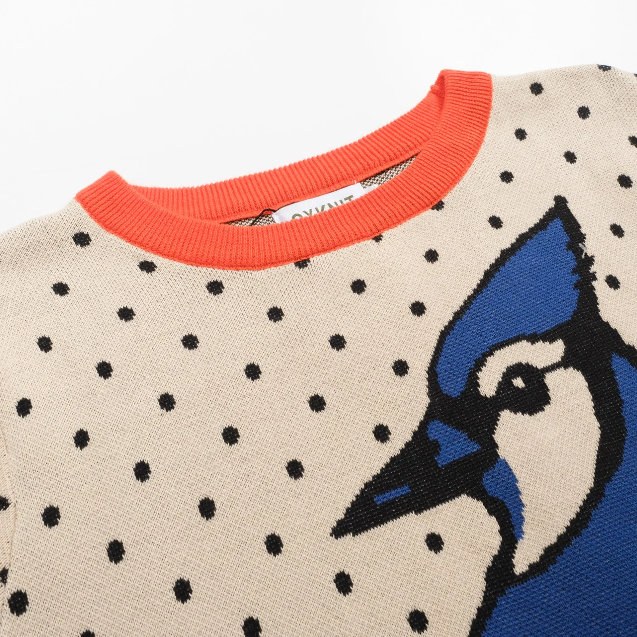 Women's apricot polka dot bird vintage knit T-shirt - Image 4
