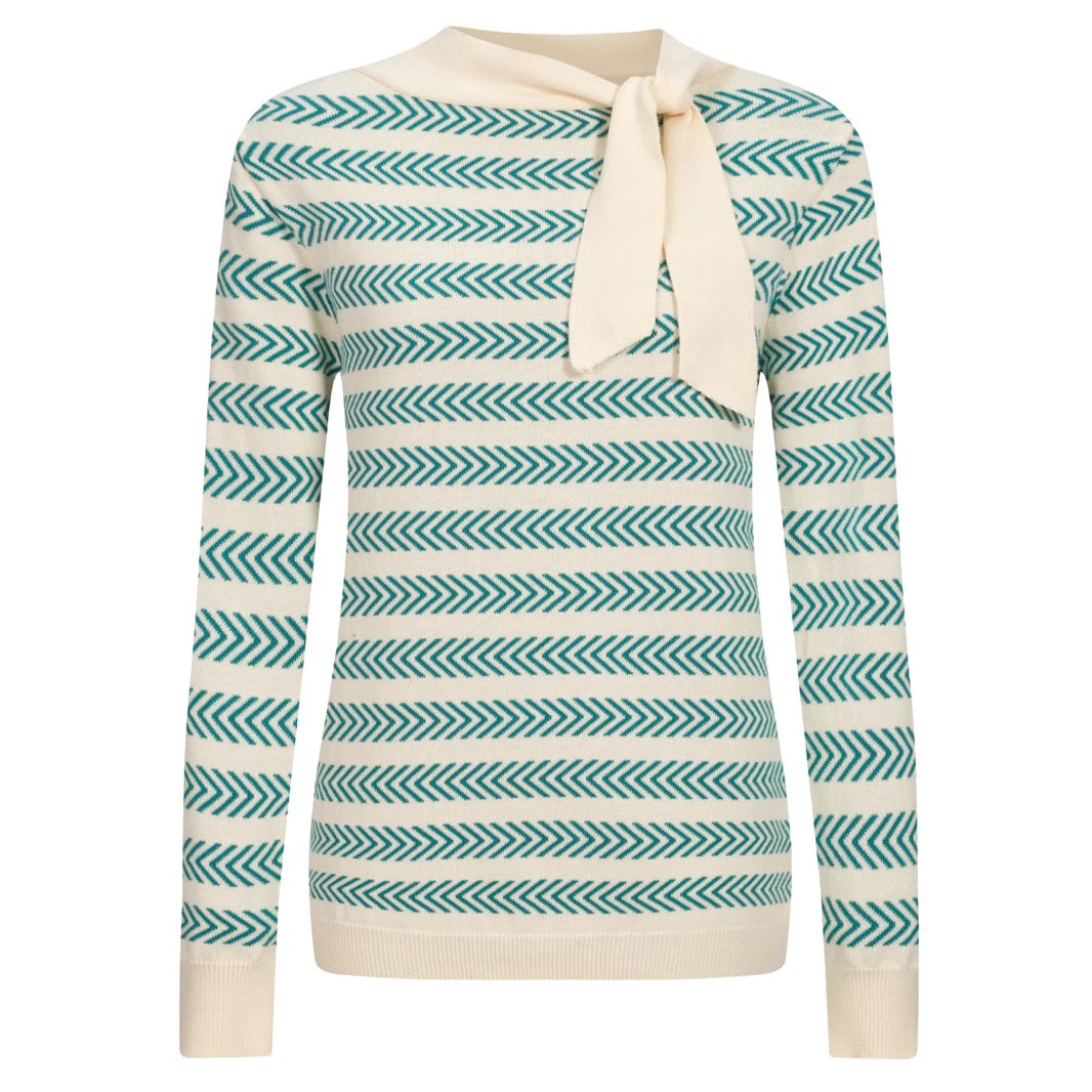 Women's Apricot Striped Vintage Street Knit Polo Shirt