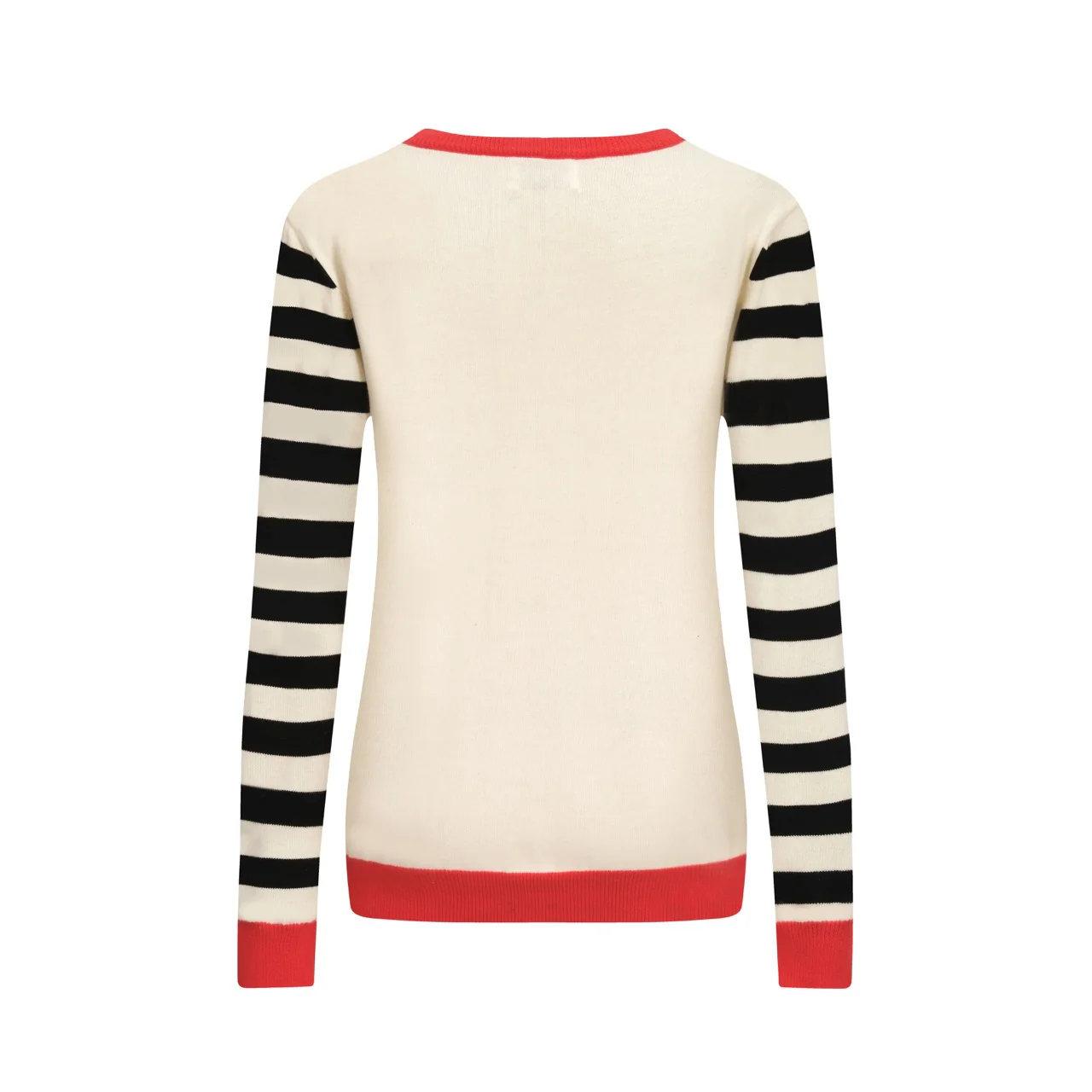 Women's Apricot White Embroidered Stripes Classic Vintage Jacquard Knitwear - Image 3