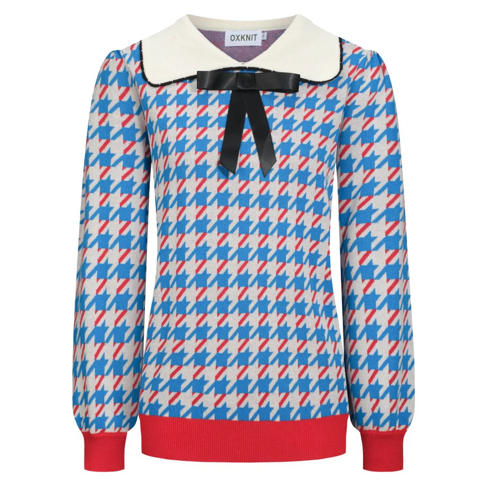 Women's bird pliers vintage puff-sleeve knitwear