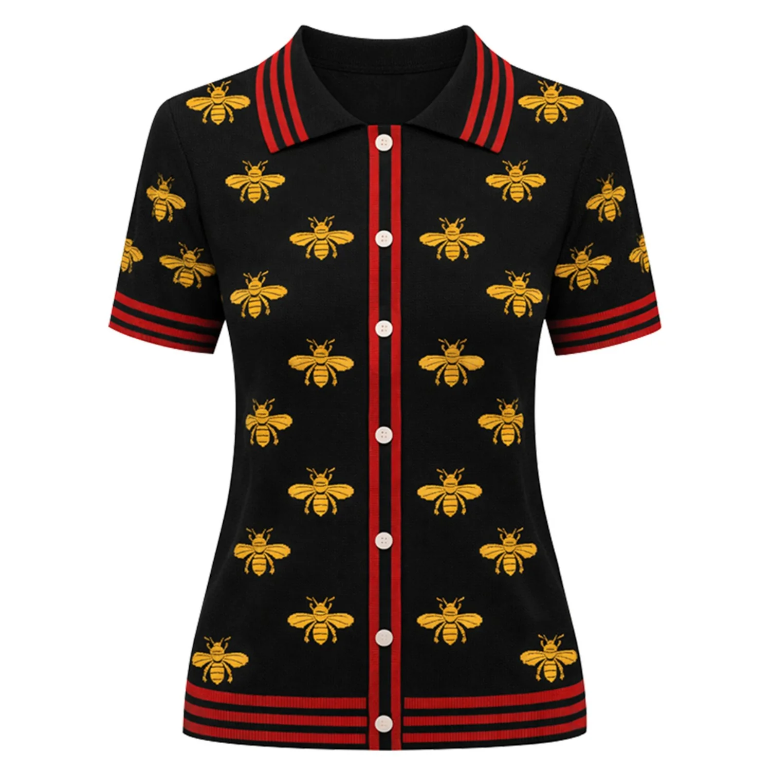 Women's black Bee retro knitted short-sleeved cardigan