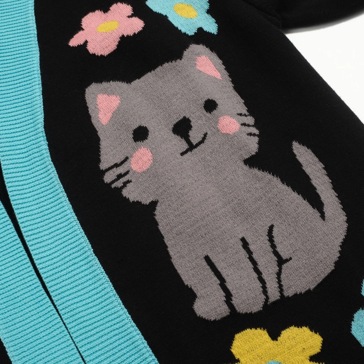 Women's black cat floral jacquard cardigan - Image 2