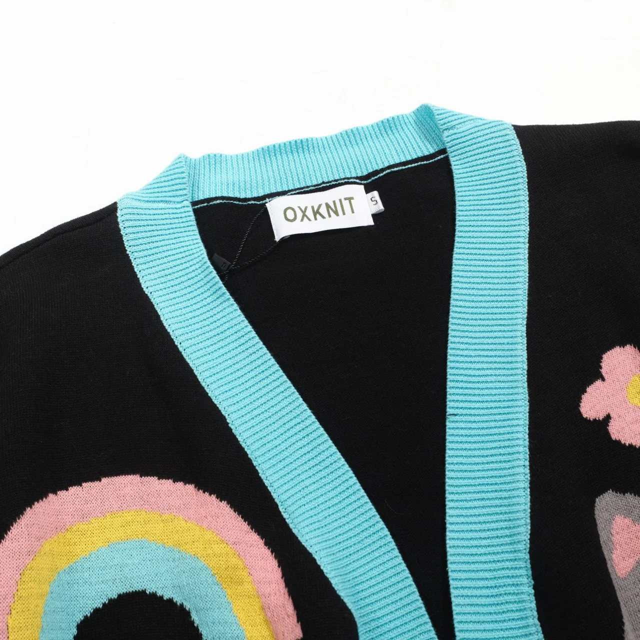 Women's black cat floral jacquard cardigan - Image 4