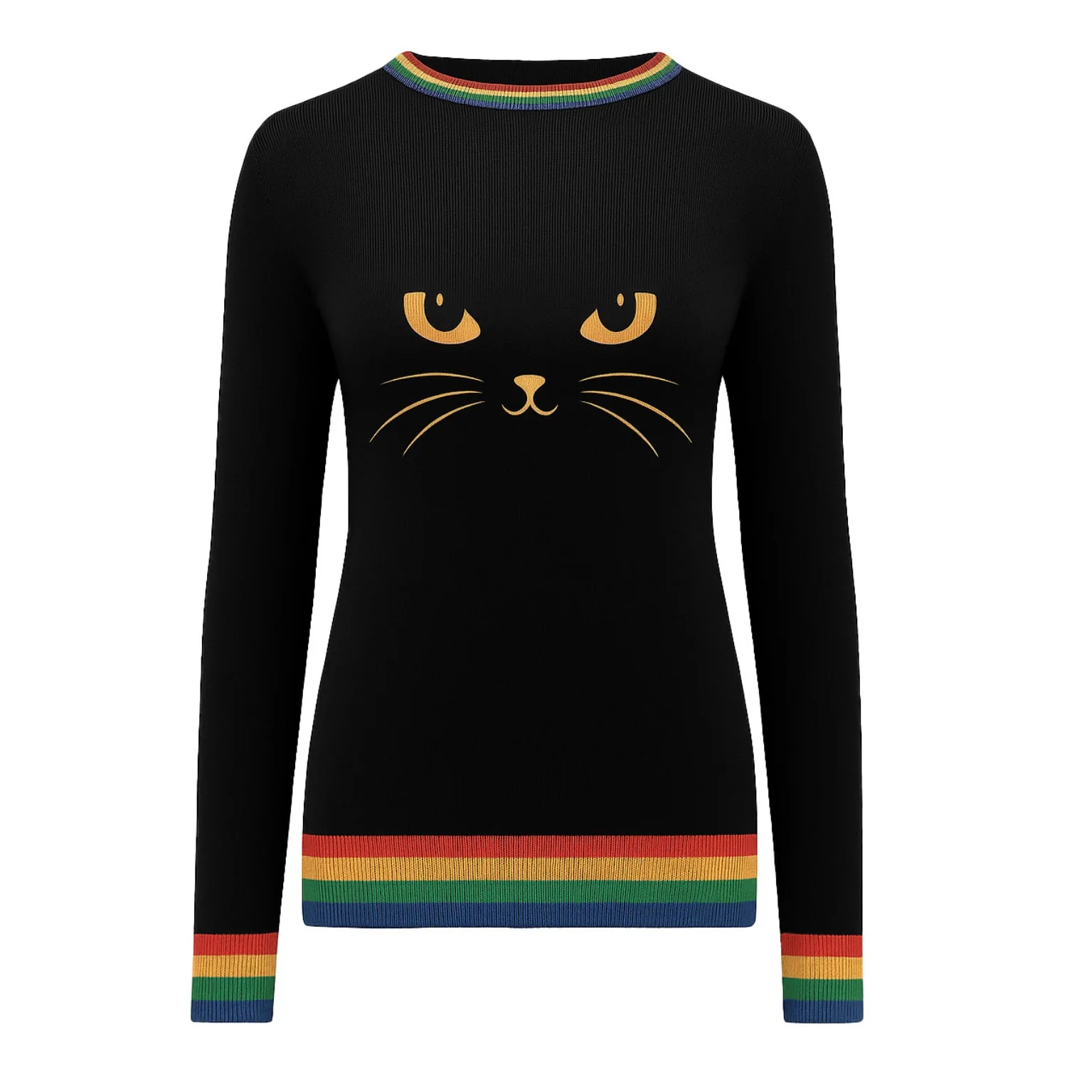 Women's Black Cat Vintage Fashion Art Street Jacquard Knitwear