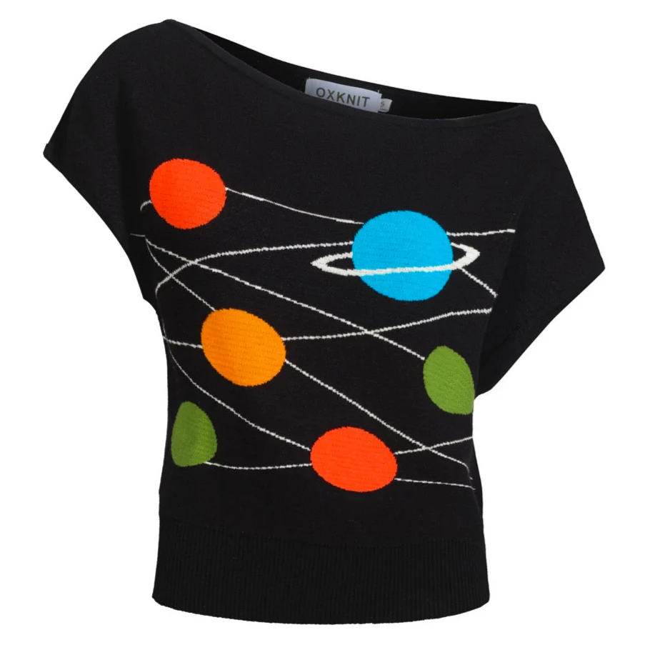 Women's black cross shoulder knit T-shirt - short version size