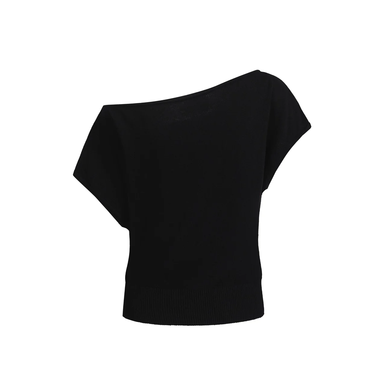 Women's black cross shoulder knit T-shirt - short version size - Image 3