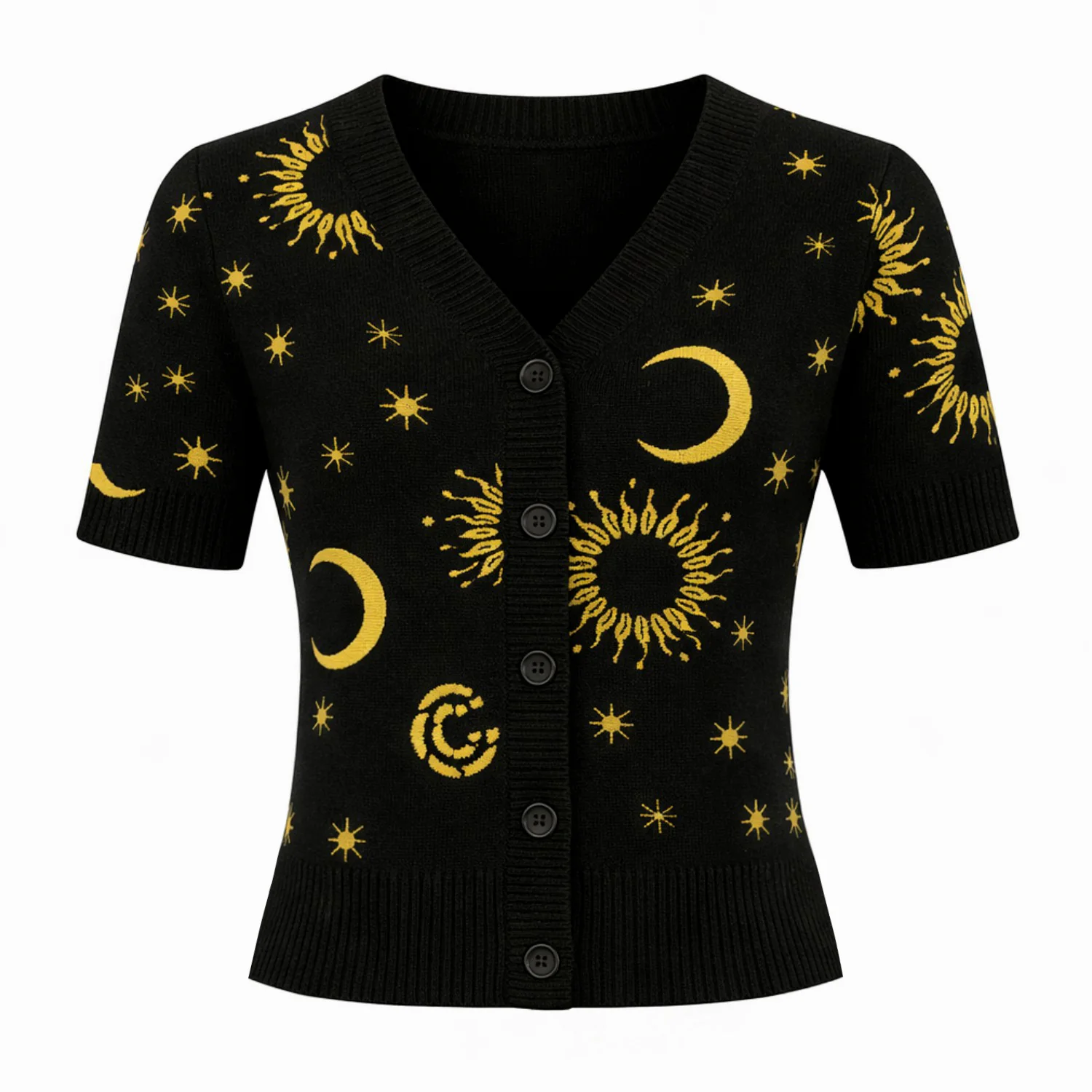 Women's black jacquard jacquard cardigan - Cropped Length