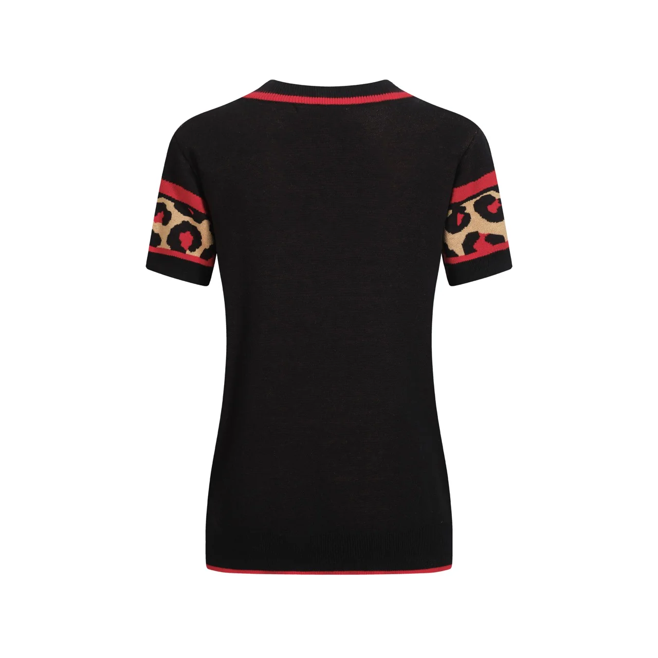 Women's black leopard print vintage V-neck knit T-shirt - Image 3
