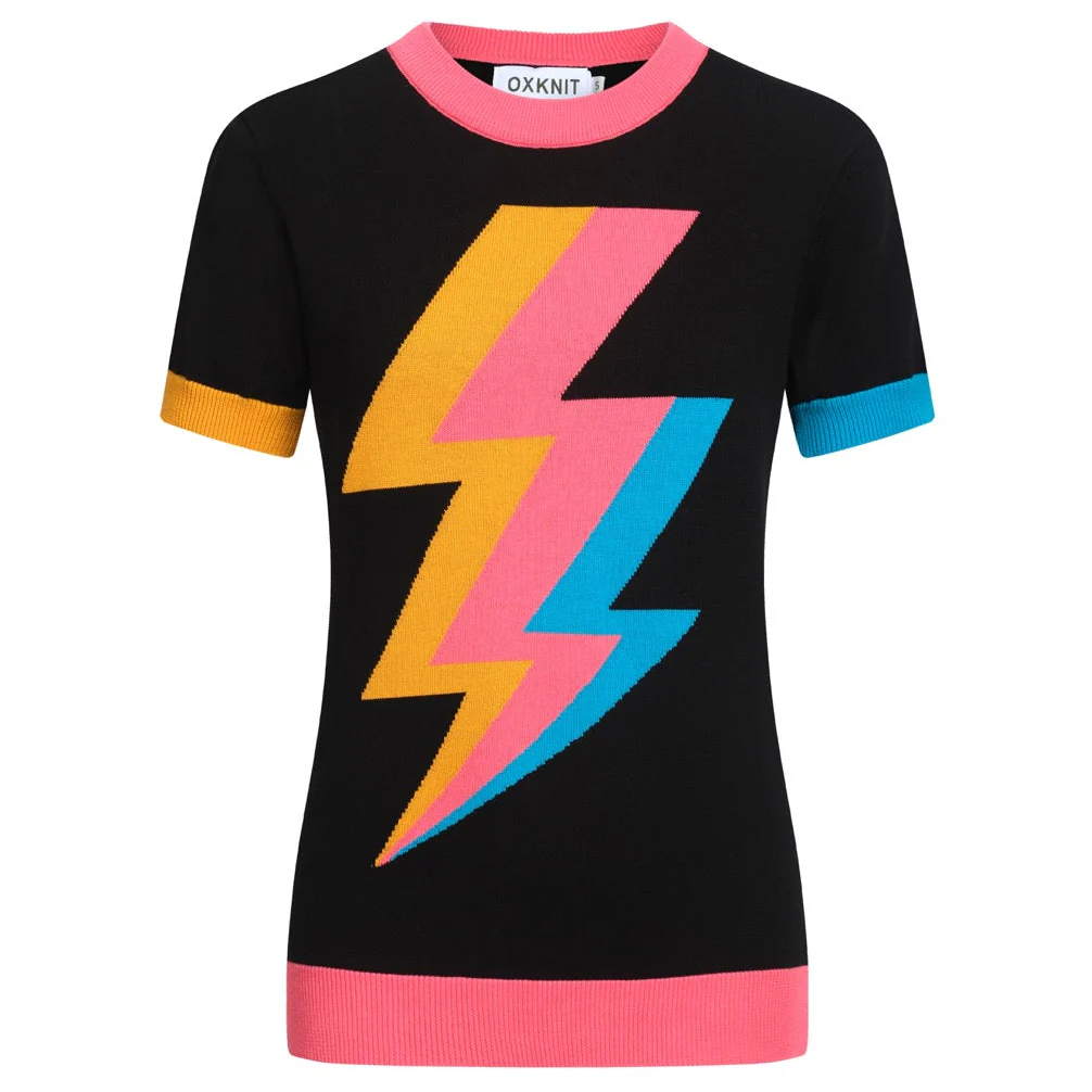 Women's black Lightning jacquard knit T-shirt
