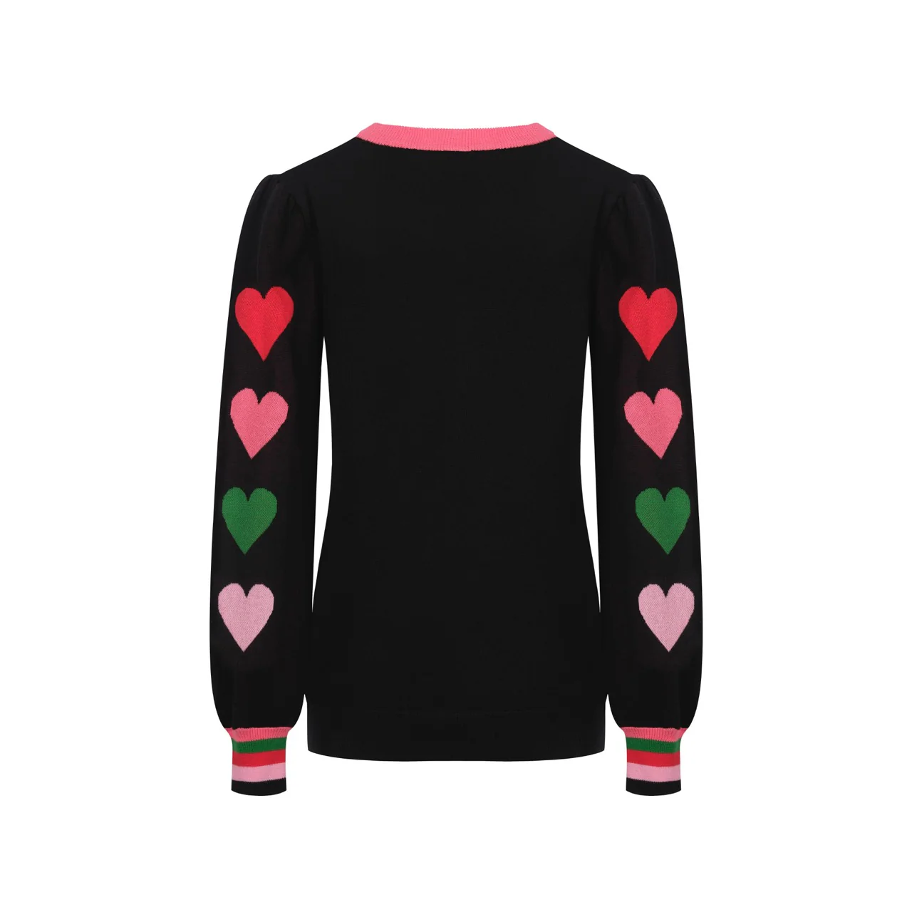 Women's black love jacquard bubble sleeve knitwear - Image 3