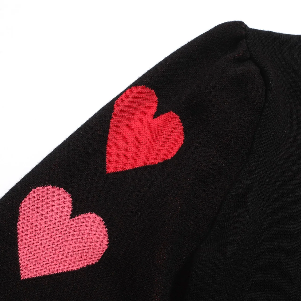 Women's black love jacquard bubble sleeve knitwear - Image 6