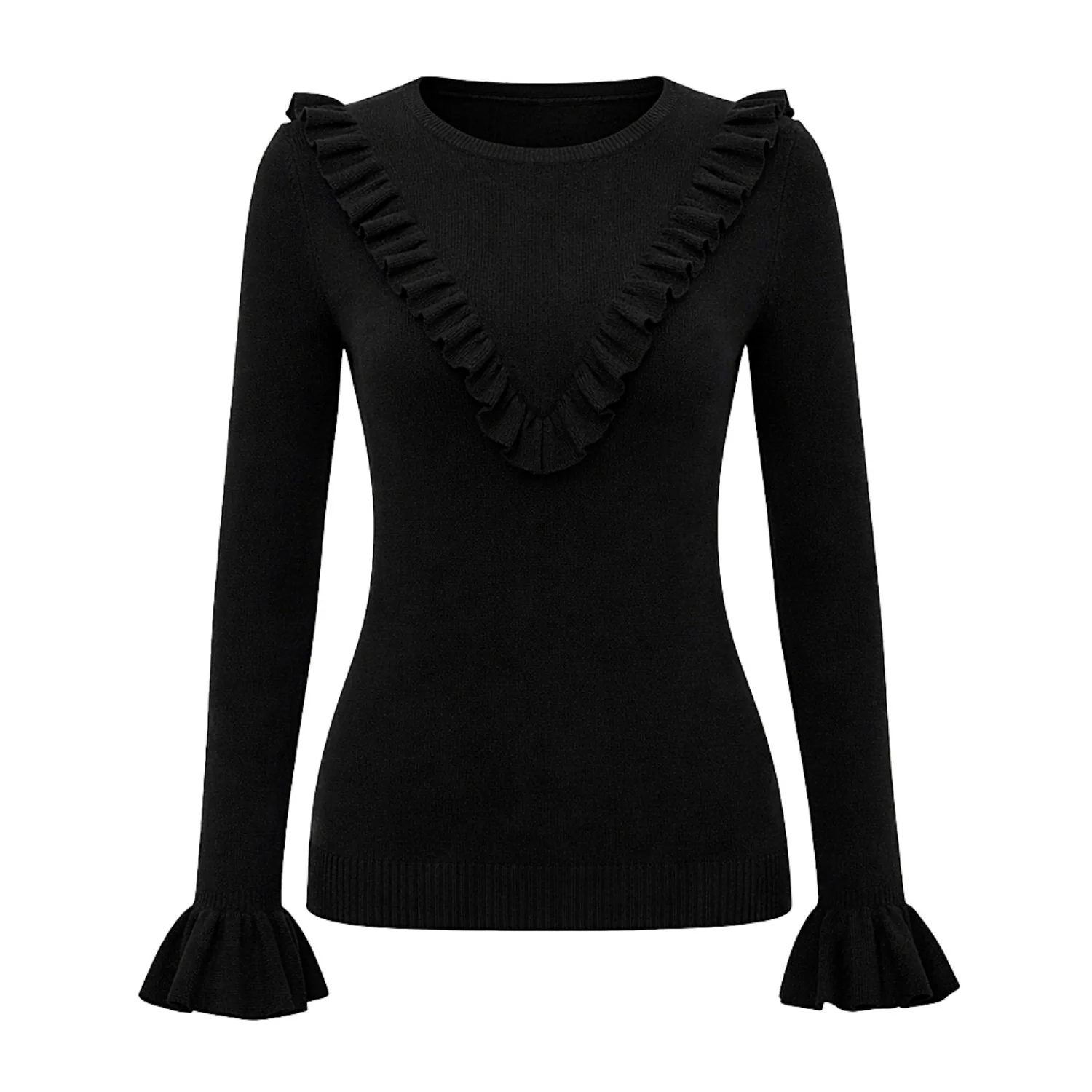 Women's black minimalist design vintage Jacquard Knitwear