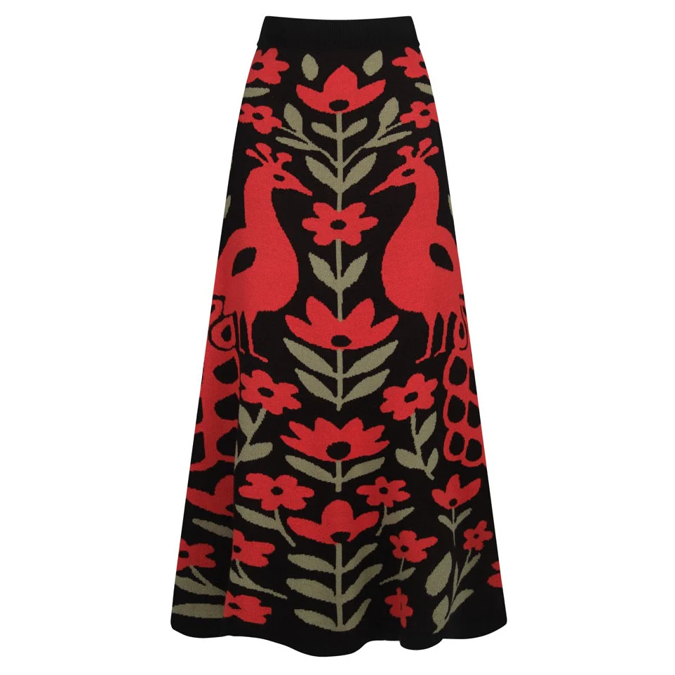 Women's black phoenix vintage knit skirt