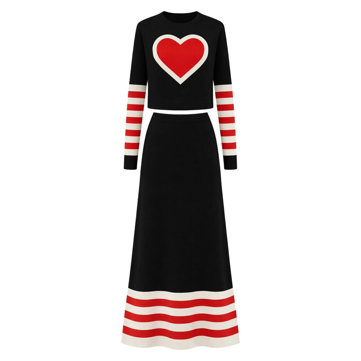 Women's black retro love stripe skirt suit