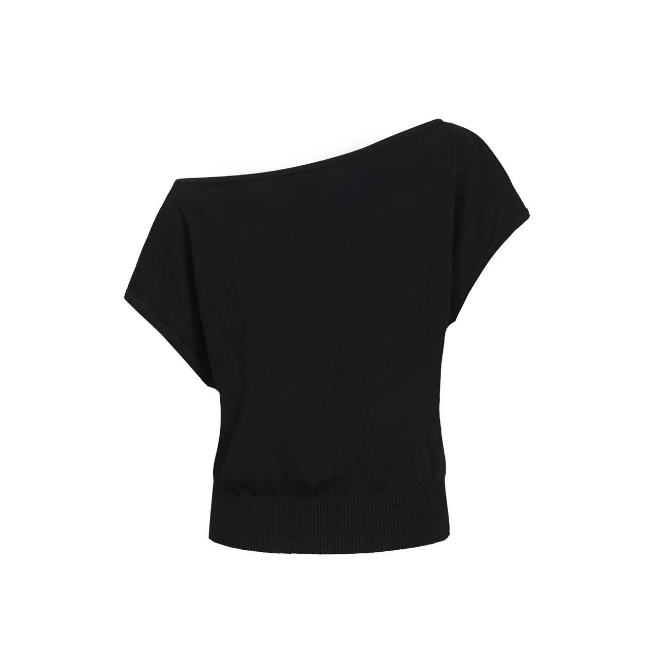 Women's black Retro Star Knitted Plaid Shoulder-Sleeved T-Shirt - Short Size - Image 3