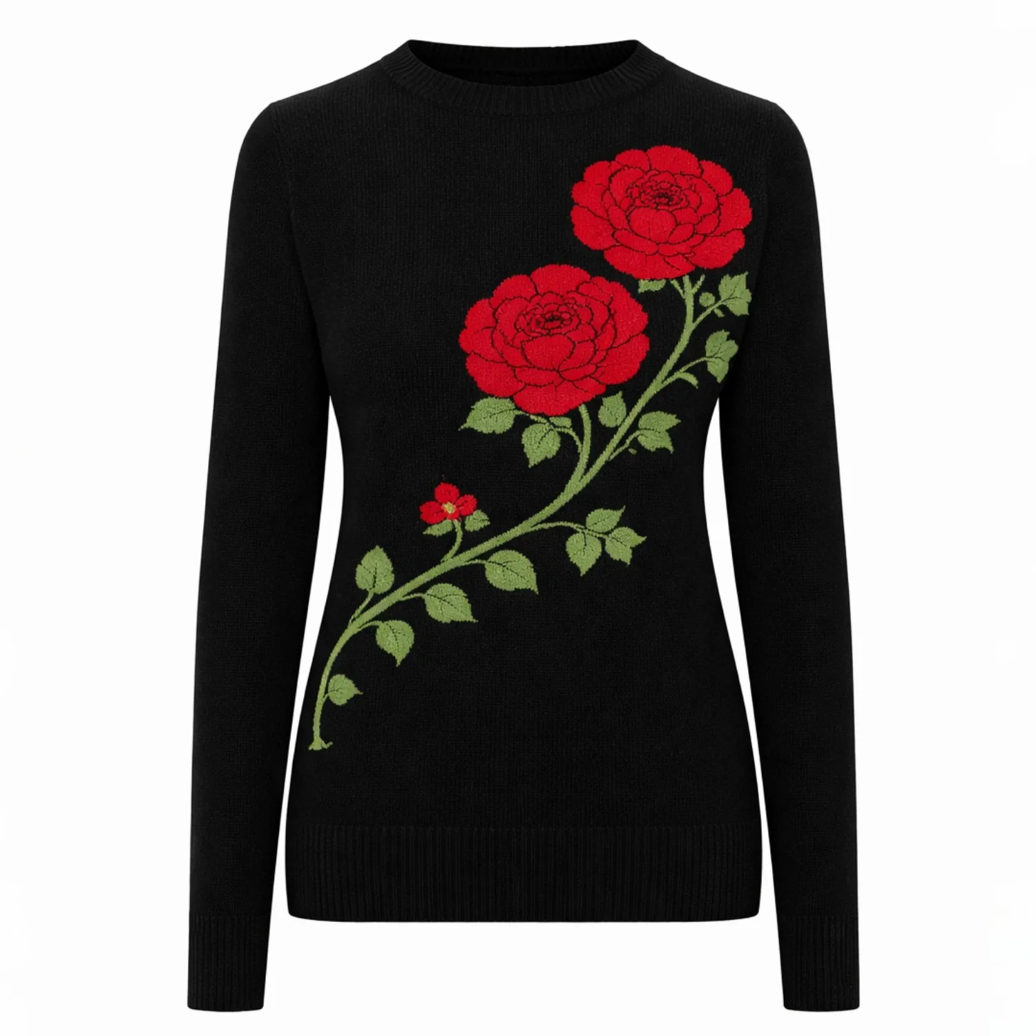 Women's black rose art retro classic jacquard knitwear