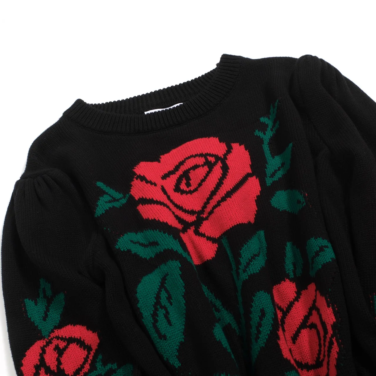 Women's black rose vintage bubble sleeve knitwear - Image 8