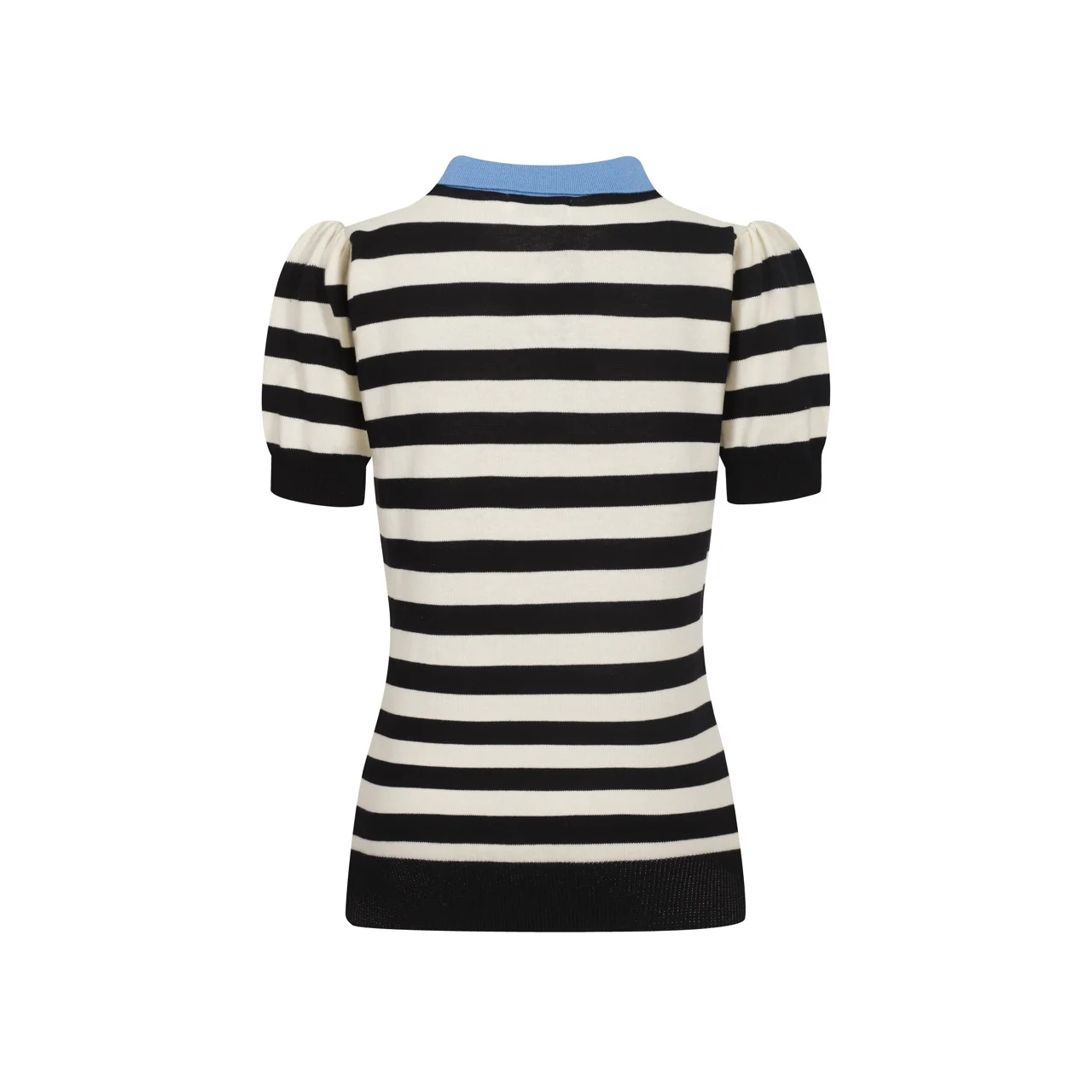Women's black striped bubble sleeve knitted polo - Image 3