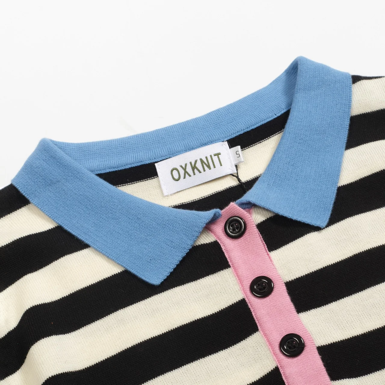 Women's black striped bubble sleeve knitted polo - Image 5