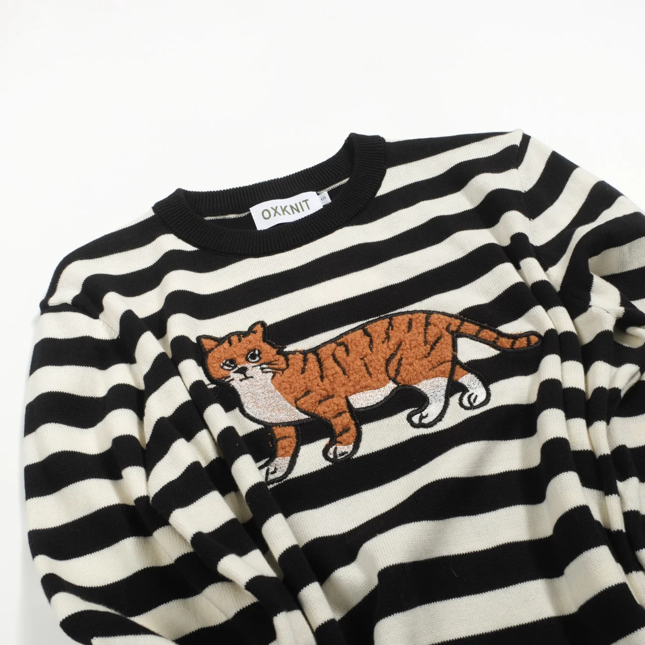 Women's black striped cat embroidered knitwear - Image 7