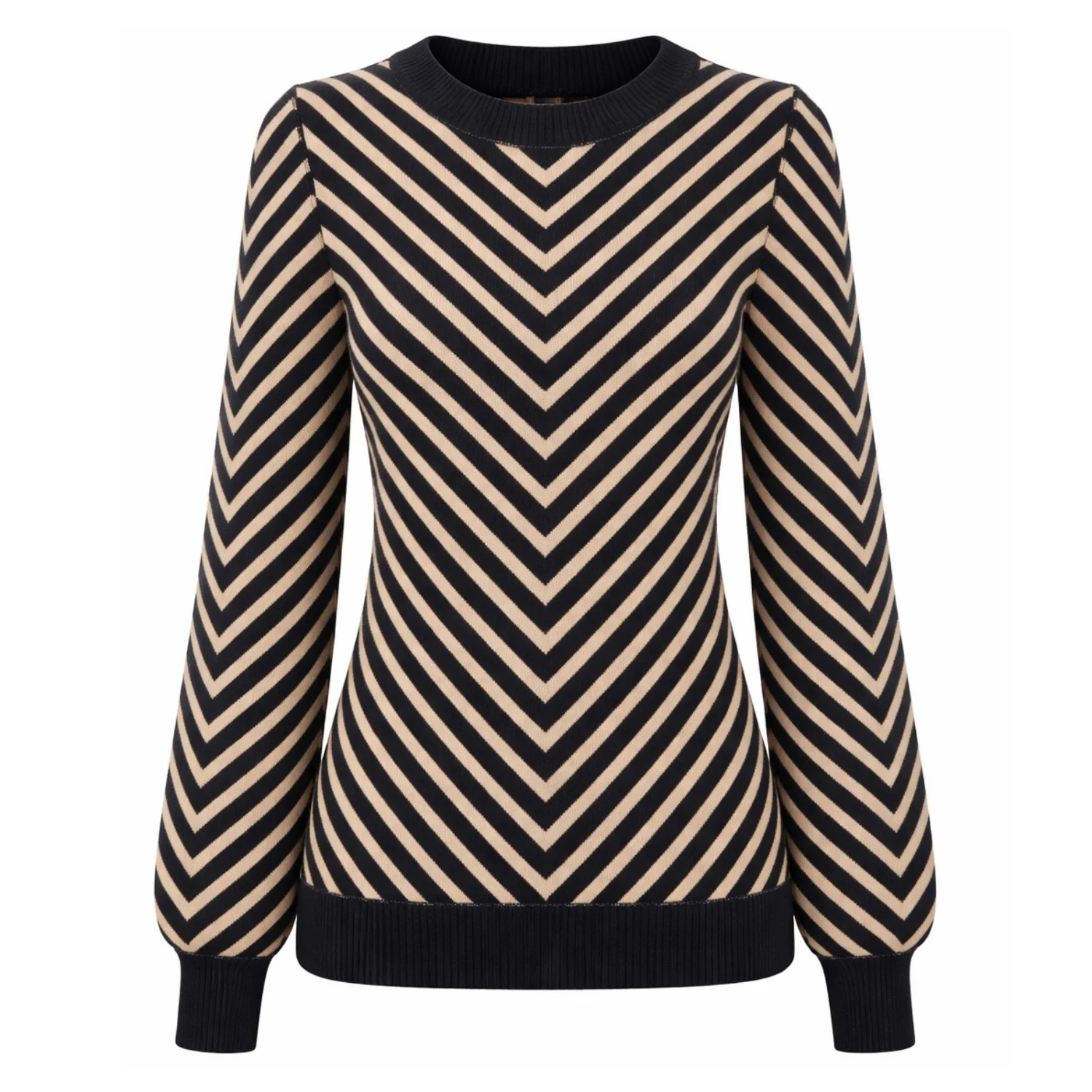 Women's Black Striped Classic Jacquard Knitwear