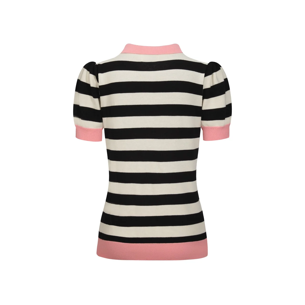 Women's black striped knitted bubble sleeve polo - Image 3