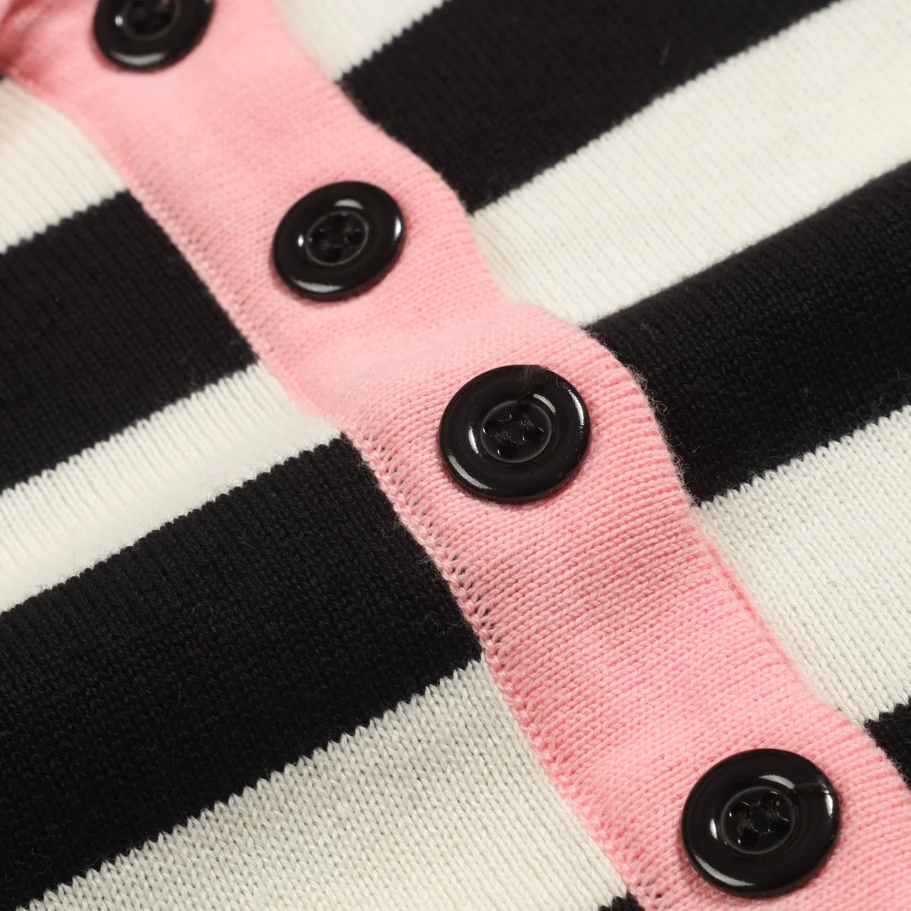 Women's black striped knitted bubble sleeve polo - Image 5