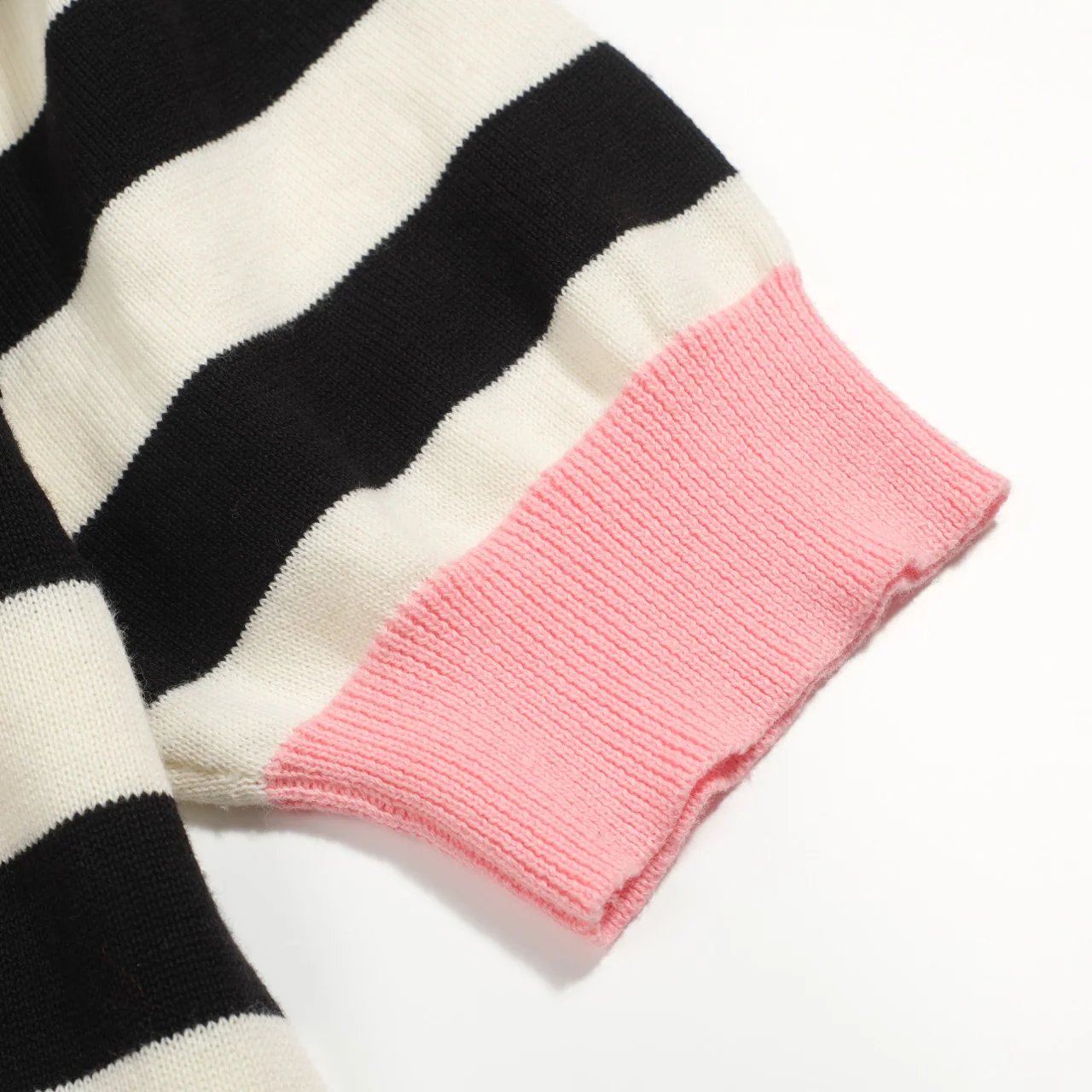 Women's black striped knitted bubble sleeve polo - Image 6