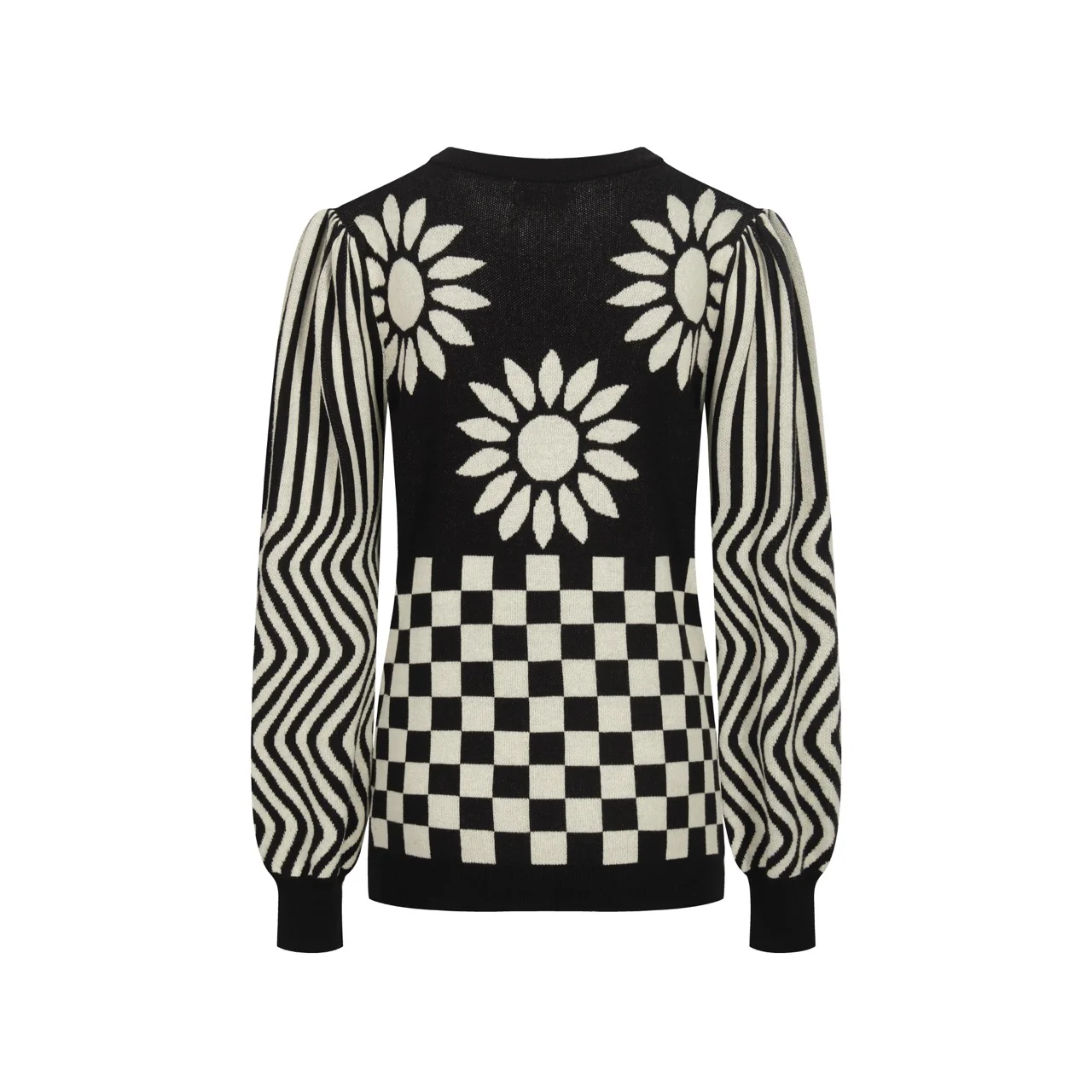 Women's black sunflower jacquard puffed sleeve knitwear - Image 3