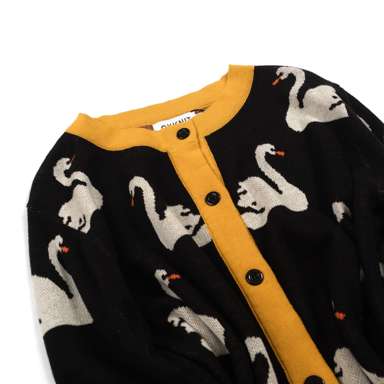 Women's black swan jacquard cardigan - Image 8