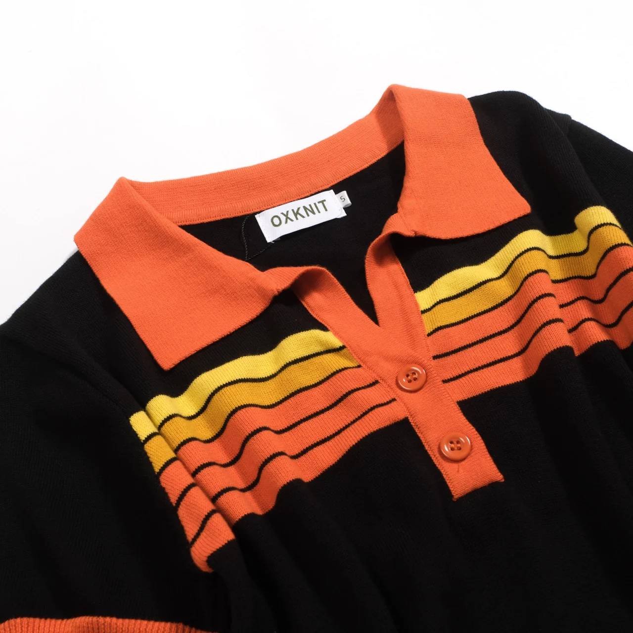 Women's black vintage art striped Jacquard V-neck polo - Image 8