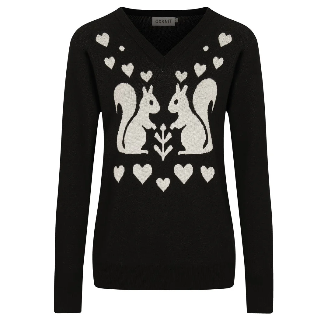 Women's black vintage classic squirrel jacquard knitwear