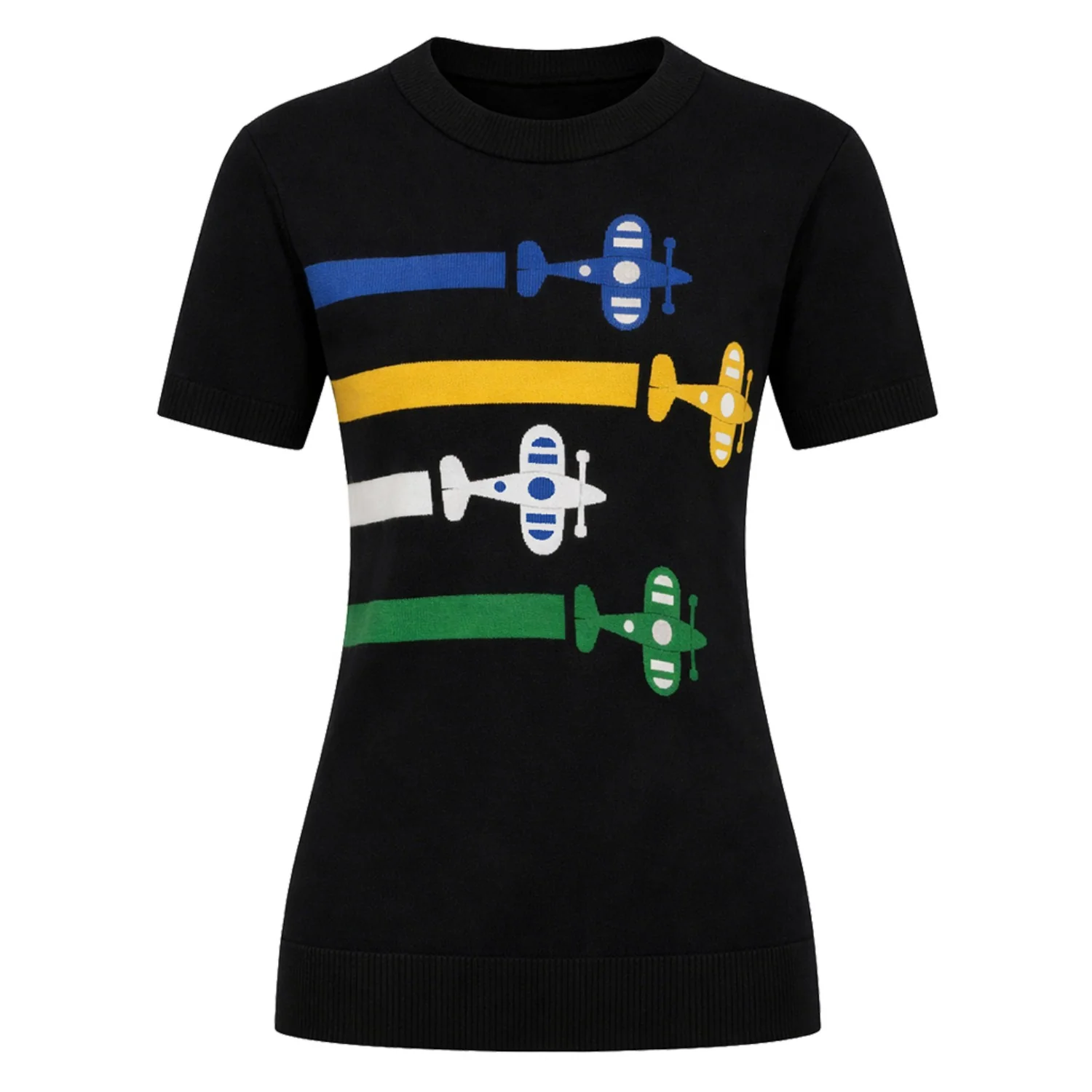 Women's black vintage design knitted summer T-shirt