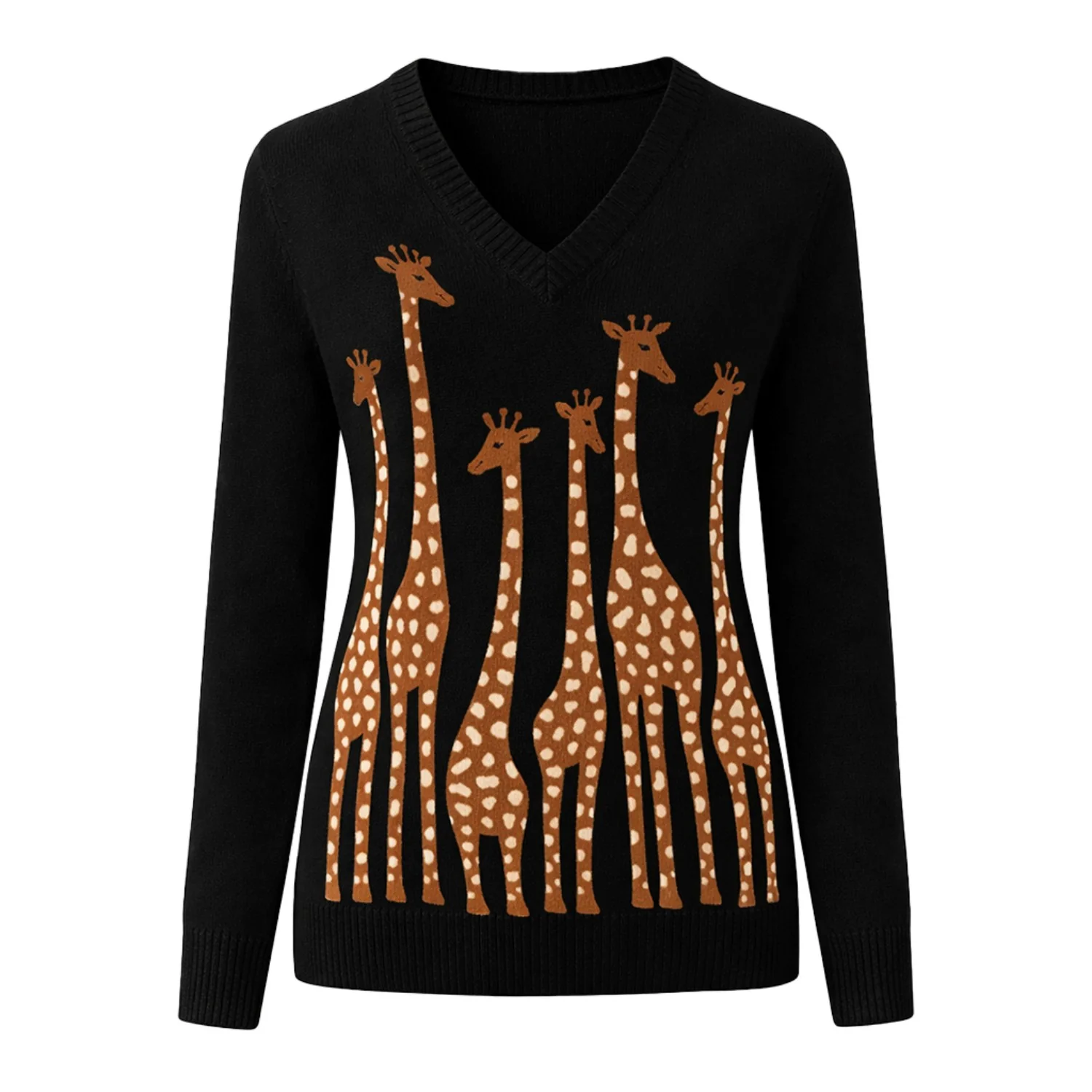 Women's black vintage giraffe jacquard knitwear