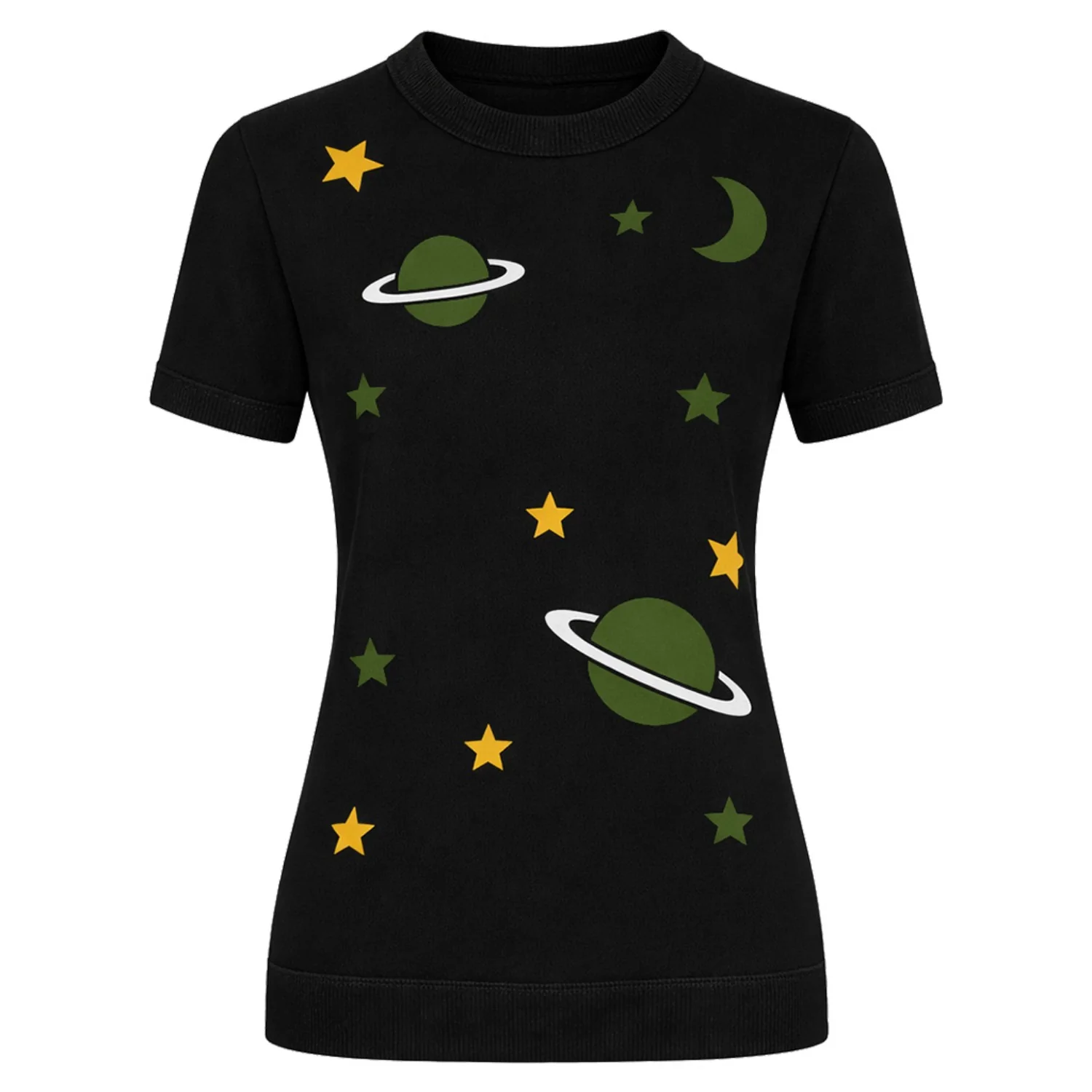 Women's black vintage jacquard Planet knit T-shirt