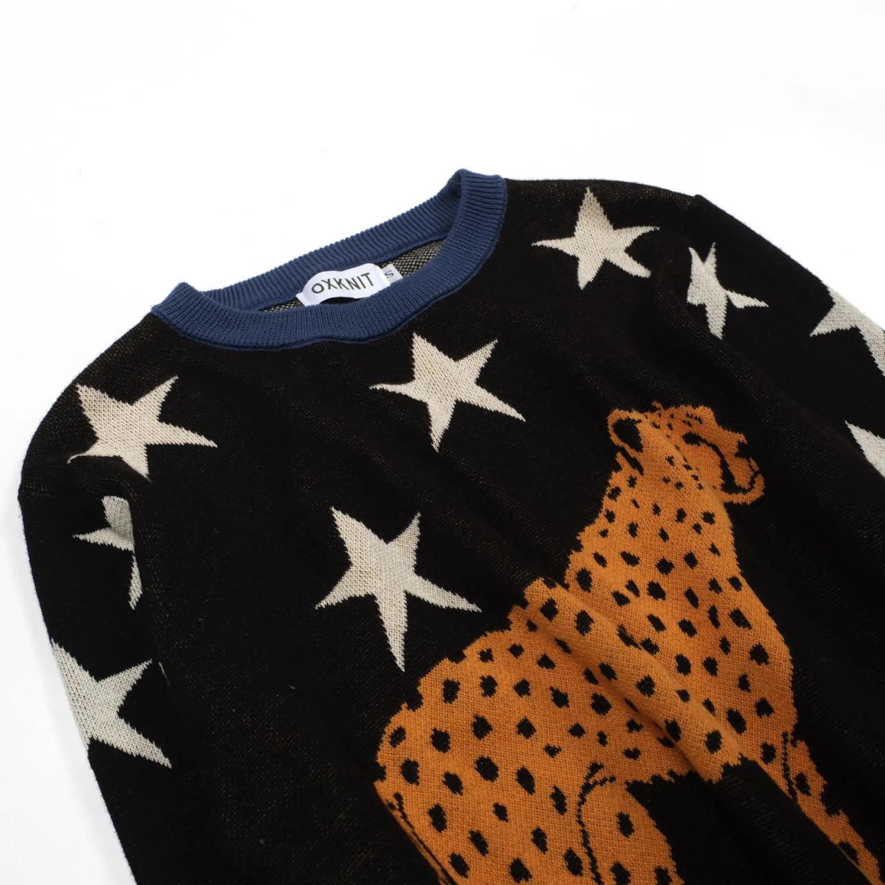 Women's black vintage star cheetah street fashion jacquard knit set - Image 17