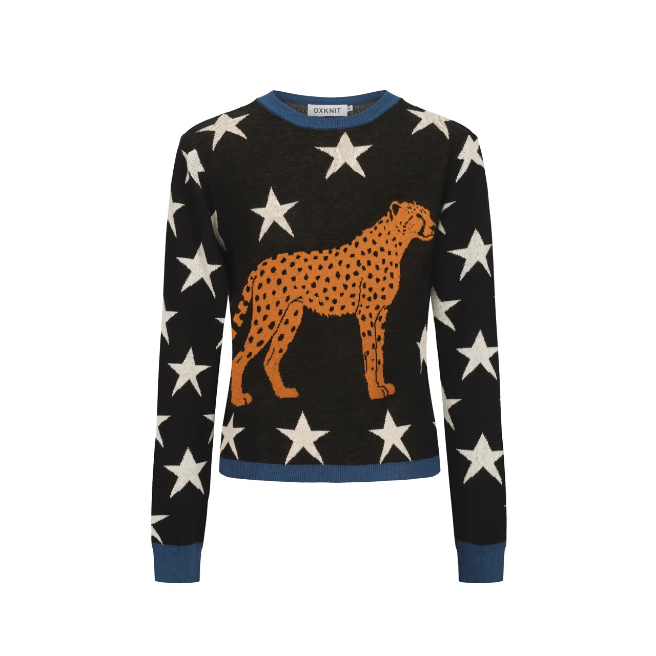 Women's black vintage star cheetah street fashion jacquard knit set - Image 3