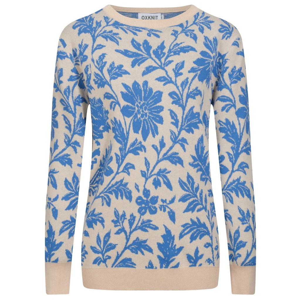 Women's blue floral jacquard street knitwear