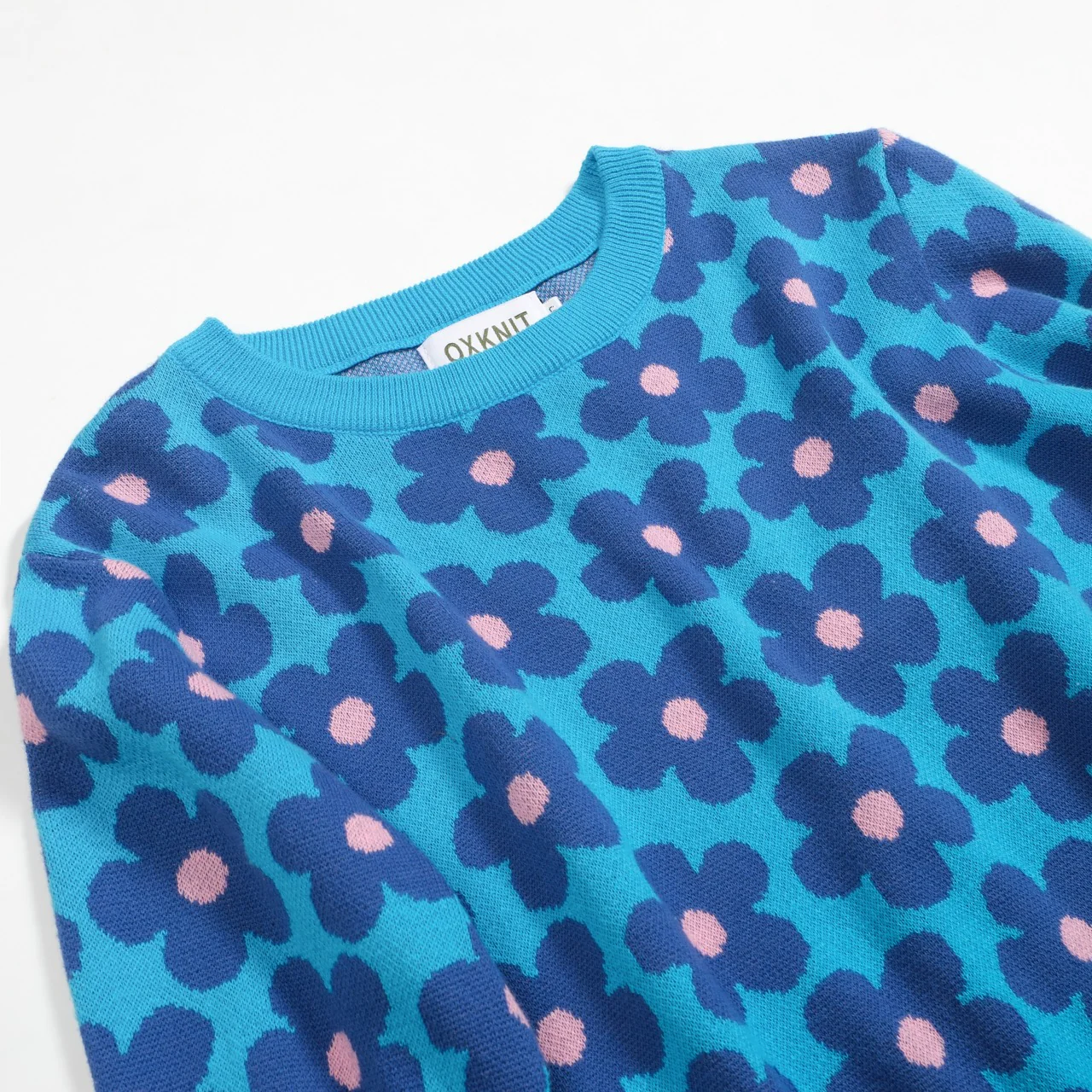 Women's Blue floral Jacquard vintage knitwear - Image 9