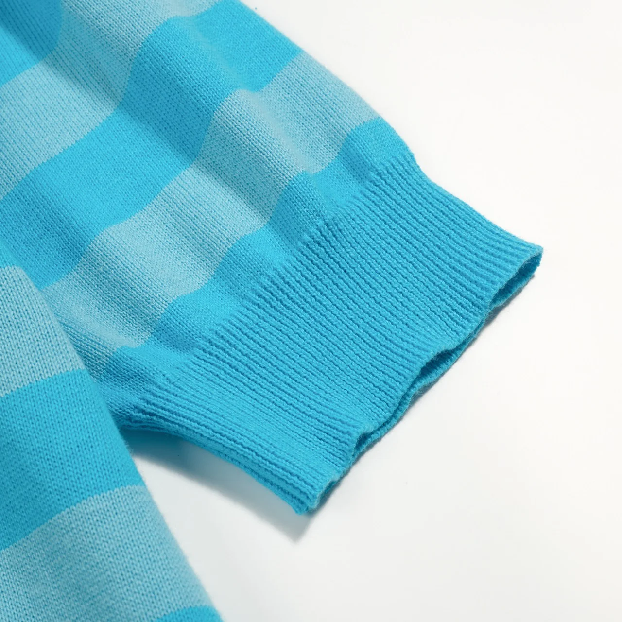 Women's blue striped Collage knitted bubble sleeve polo - Image 6