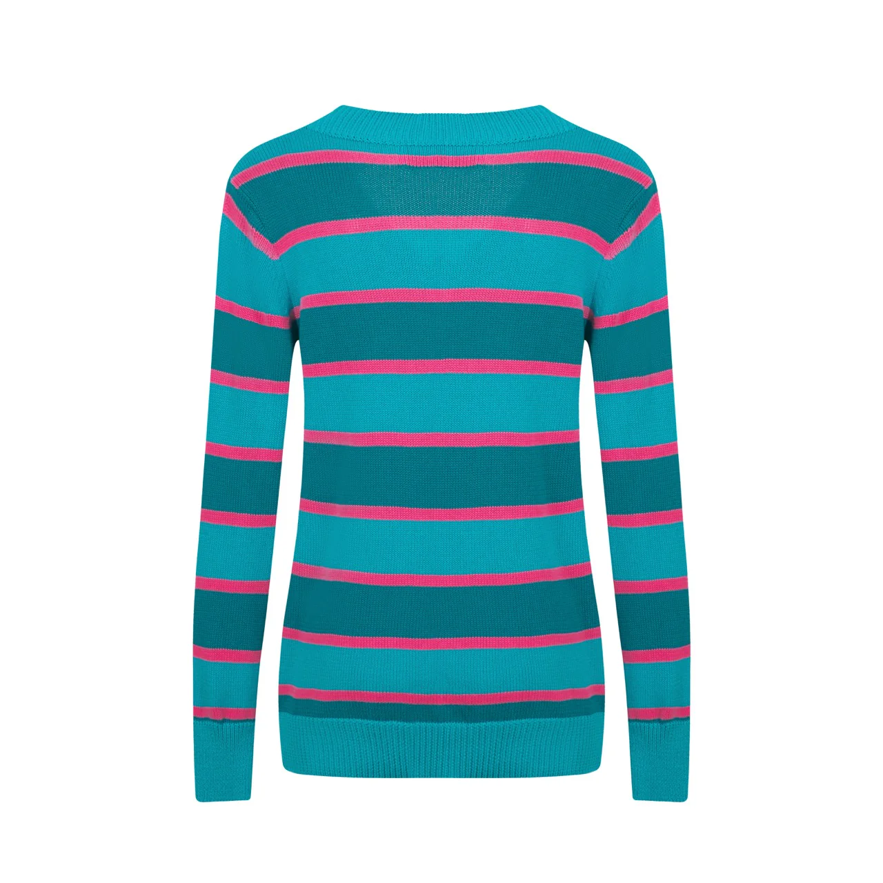 Women's blue striped jacquard V-neck knitwear - Image 3