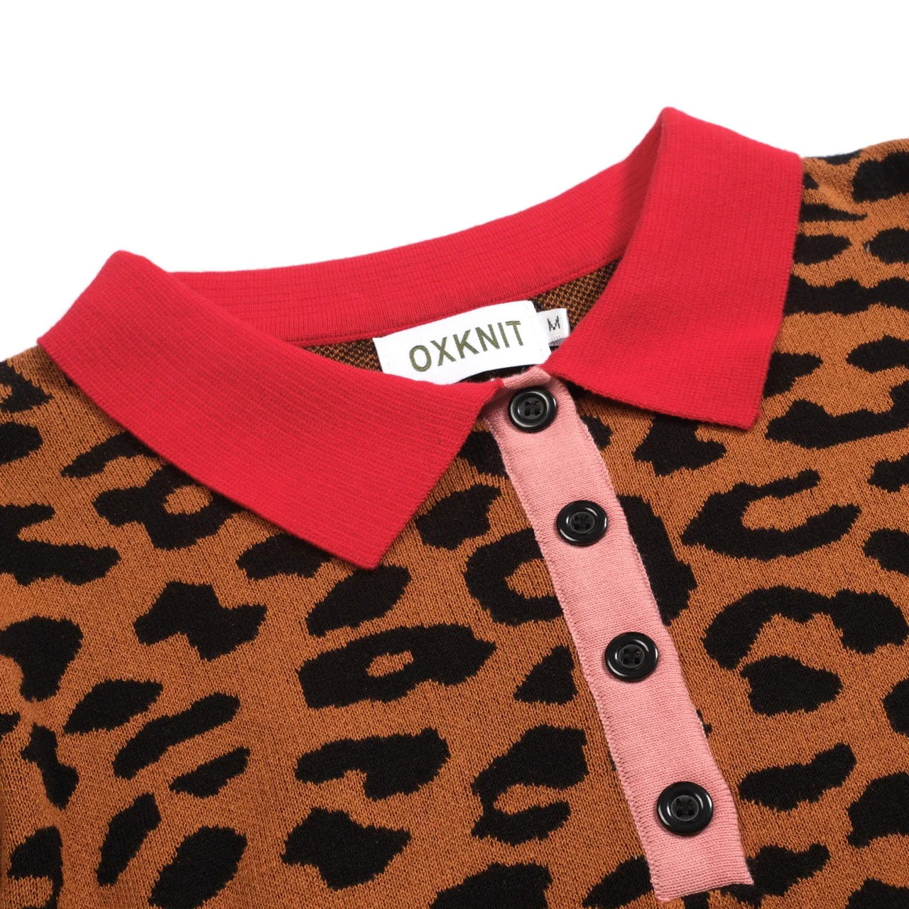 Women's brown leopard print puff sleeve polo - Image 4