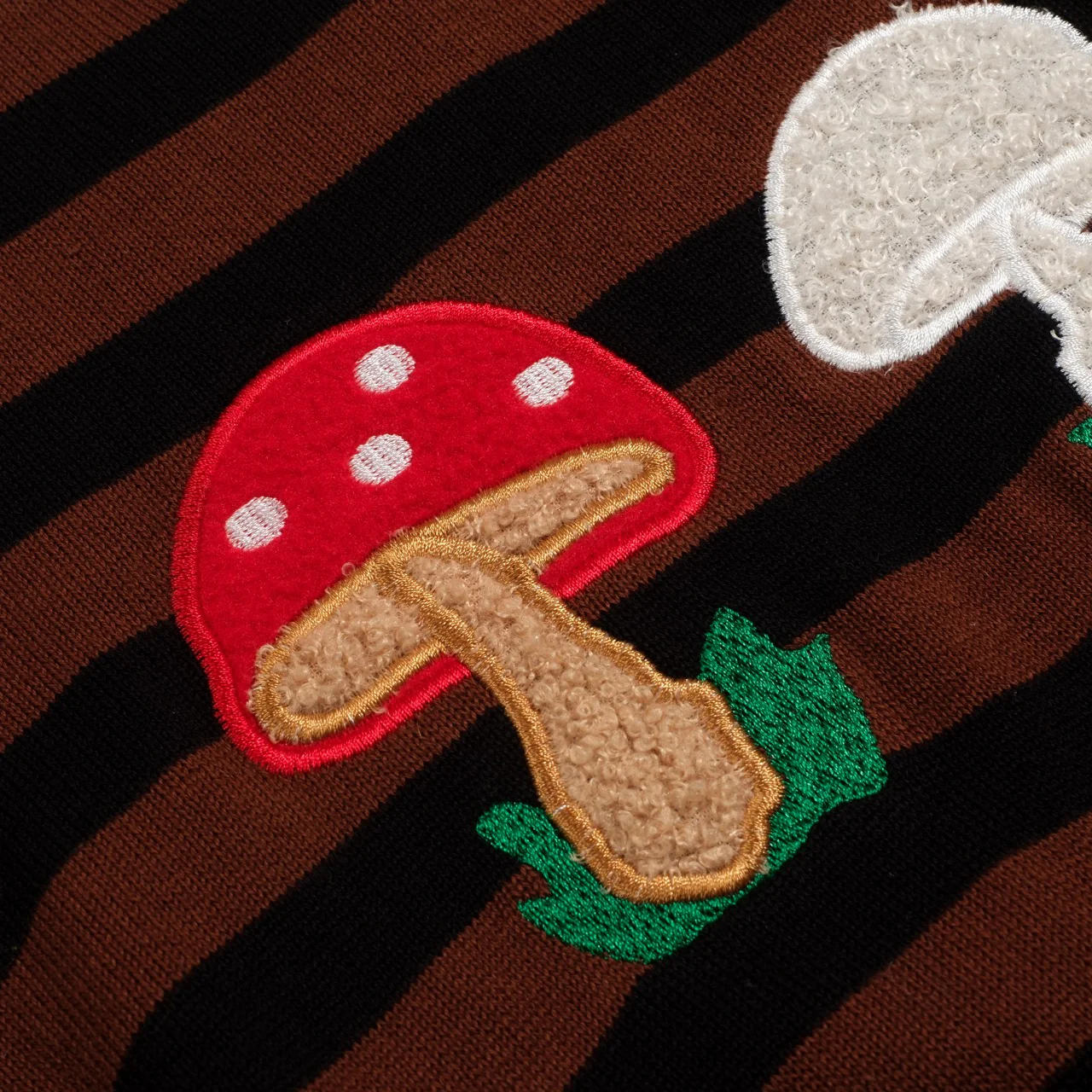 Women's brown striped mushroom embroidery knitwear - Image 2