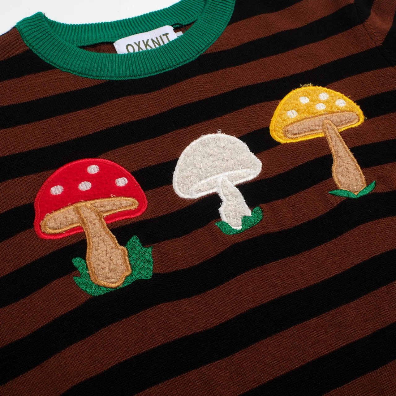Women's brown striped mushroom embroidery knitwear - Image 5