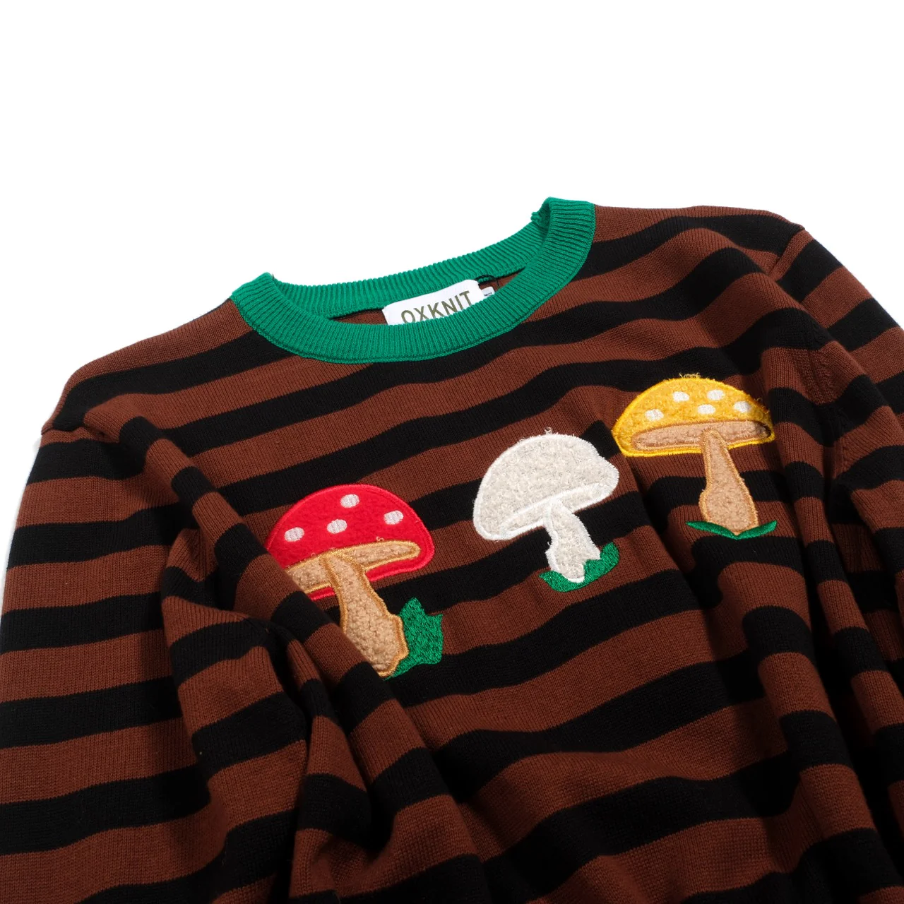 Women's brown striped mushroom embroidery knitwear - Image 8