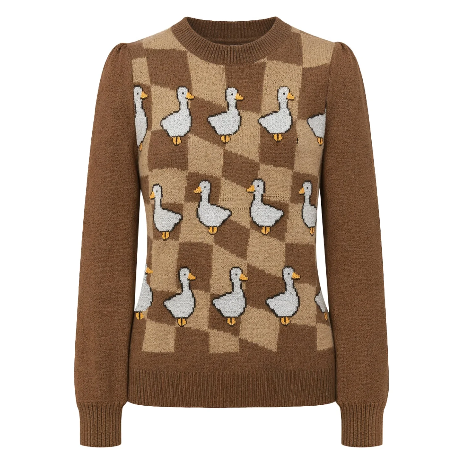 Women's Brown Vintage Duck Style Jacquard Knitwear