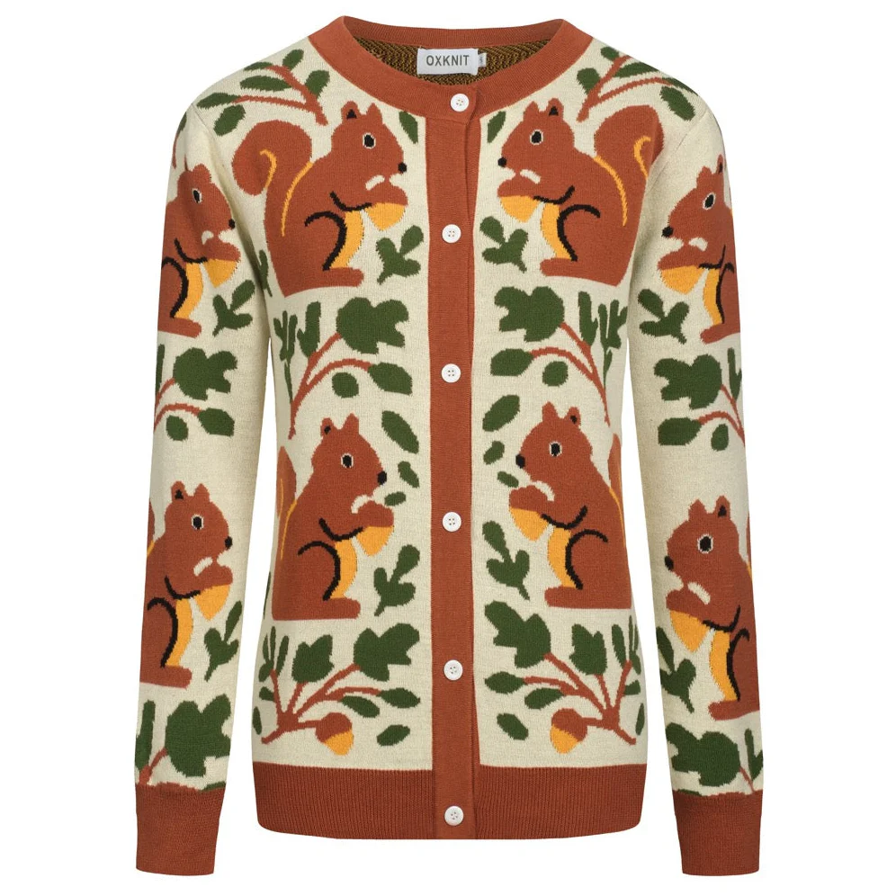 Women's brown vintage squirrel check knitted cardigan
