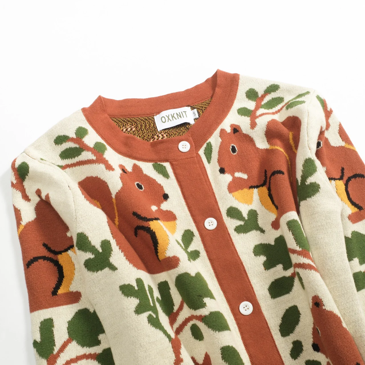 Women's brown vintage squirrel check knitted cardigan - Image 11